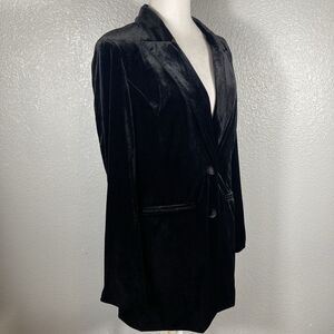 Black Velvet Sport Blazer Coat Women's M 2 Button Long Sleeve Notch Lapel Chic
